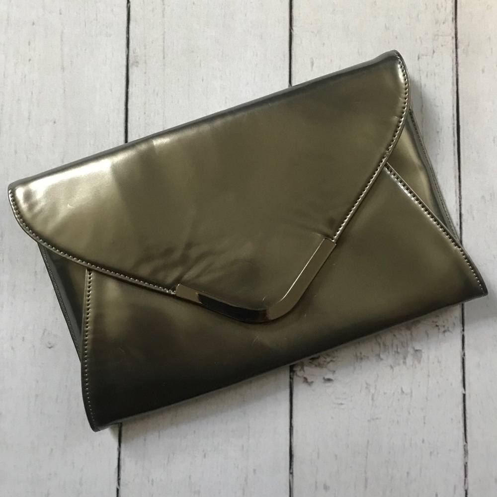 Metallic silver clutch